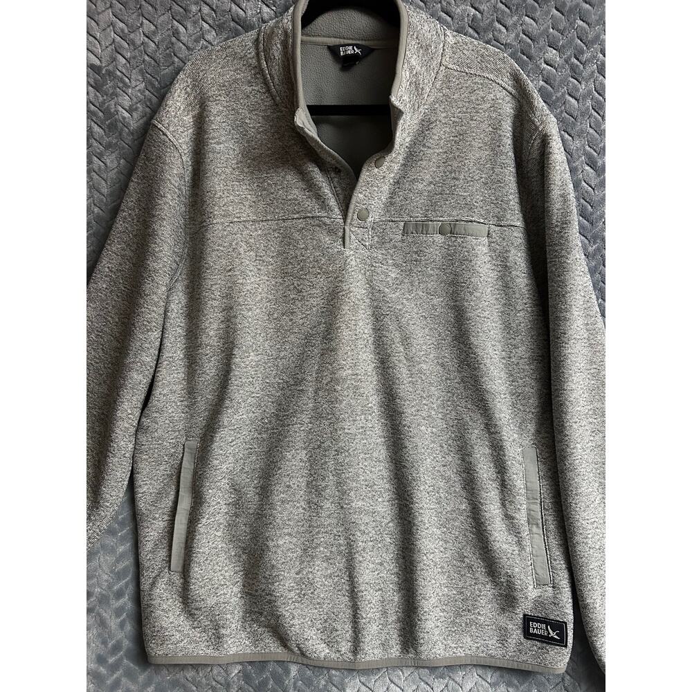 Eddie Bauer Grey snap Fleece lined pullover jacket size XXL Outdoor sporty Chore